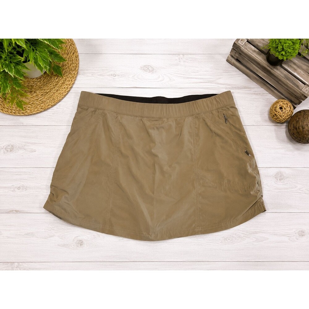 prAna Breathe Skort Women's L Brown Khaki Built-In Shorts Zip Pockets
